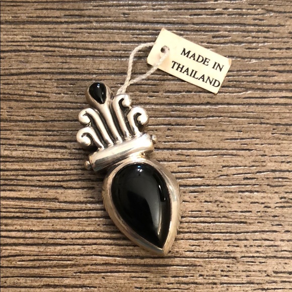 Sterling Silver Black Tear Drop Enhancer Pendant - Picture 11 of 11